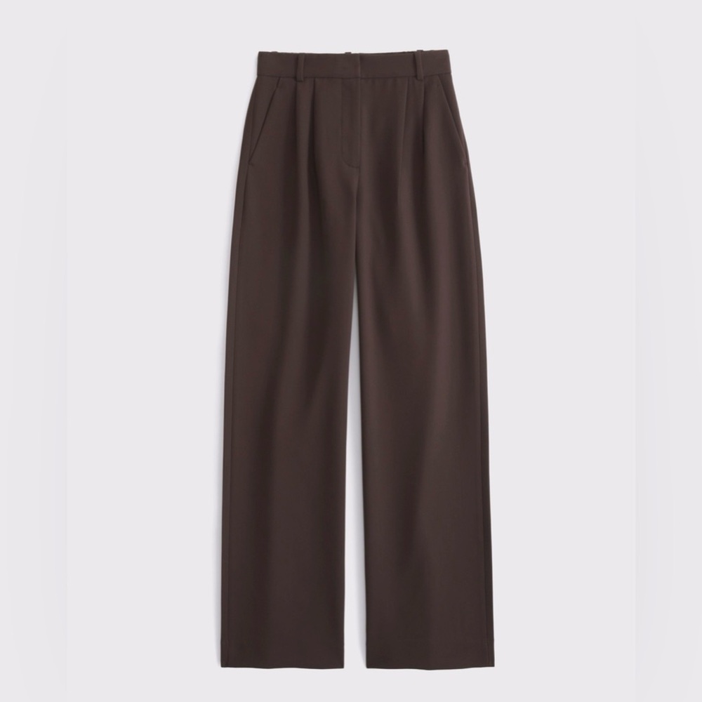 Abercrombie & Fitch Sloane Tailored Wide-Leg High-Rise Pants in Dark Brown 26R - Picture 7 of 8